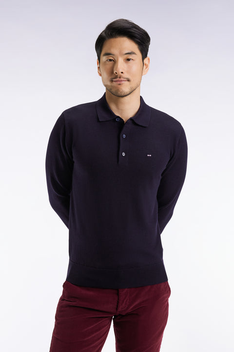 Navy merino wool jersey-neck sweater - Image 3