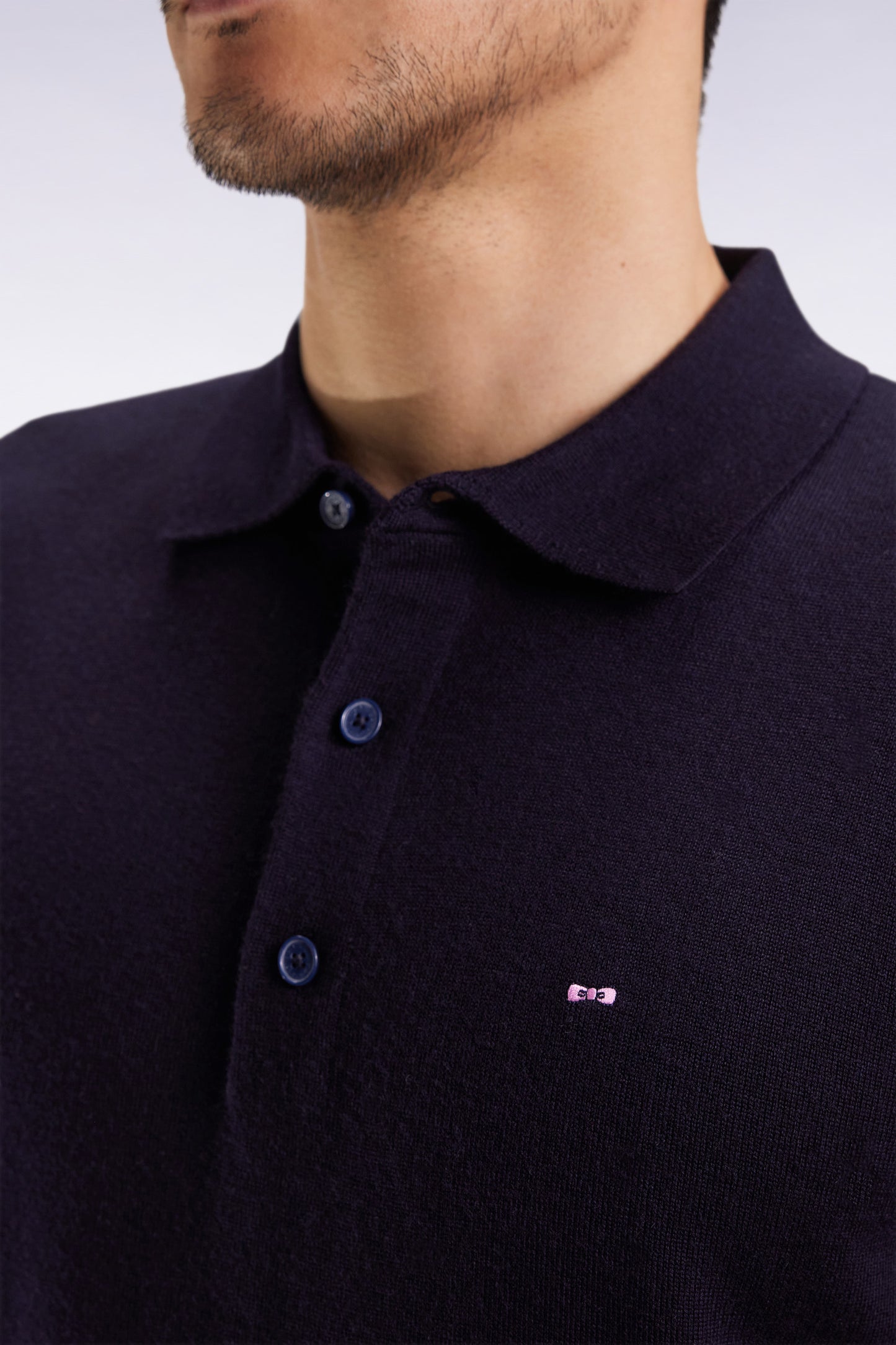 Pull col maillot en laine mérinos marine