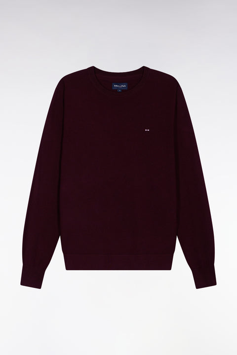 Round-neck sweater in burgundy merino wool - Image 2
