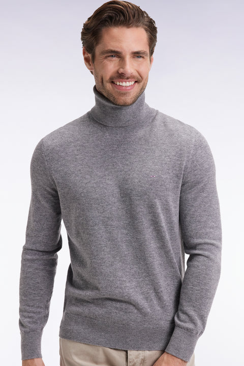 Grey virgin wool and cashmere turtleneck sweater - Image 3