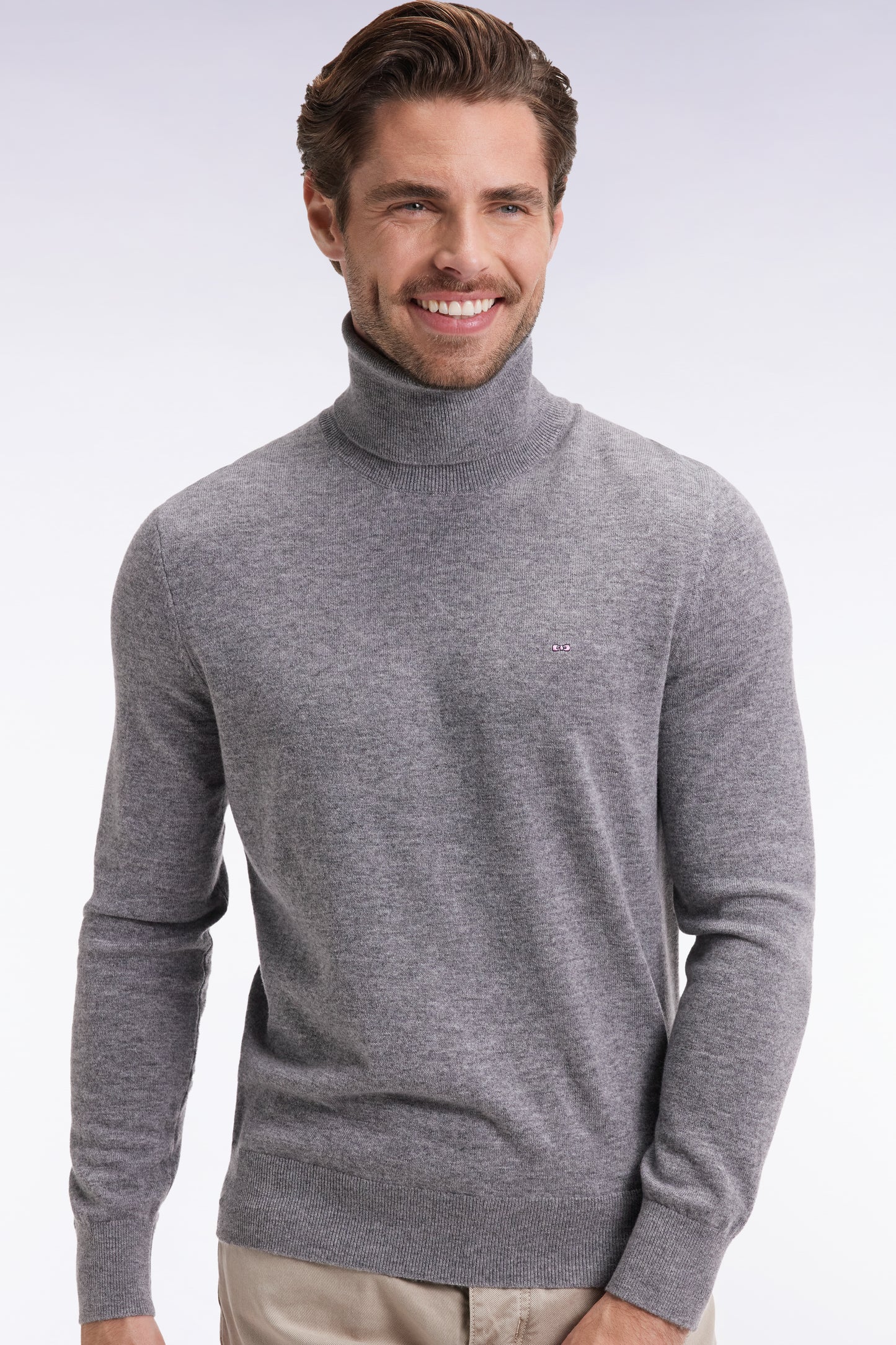 Grey virgin wool and cashmere turtleneck sweater