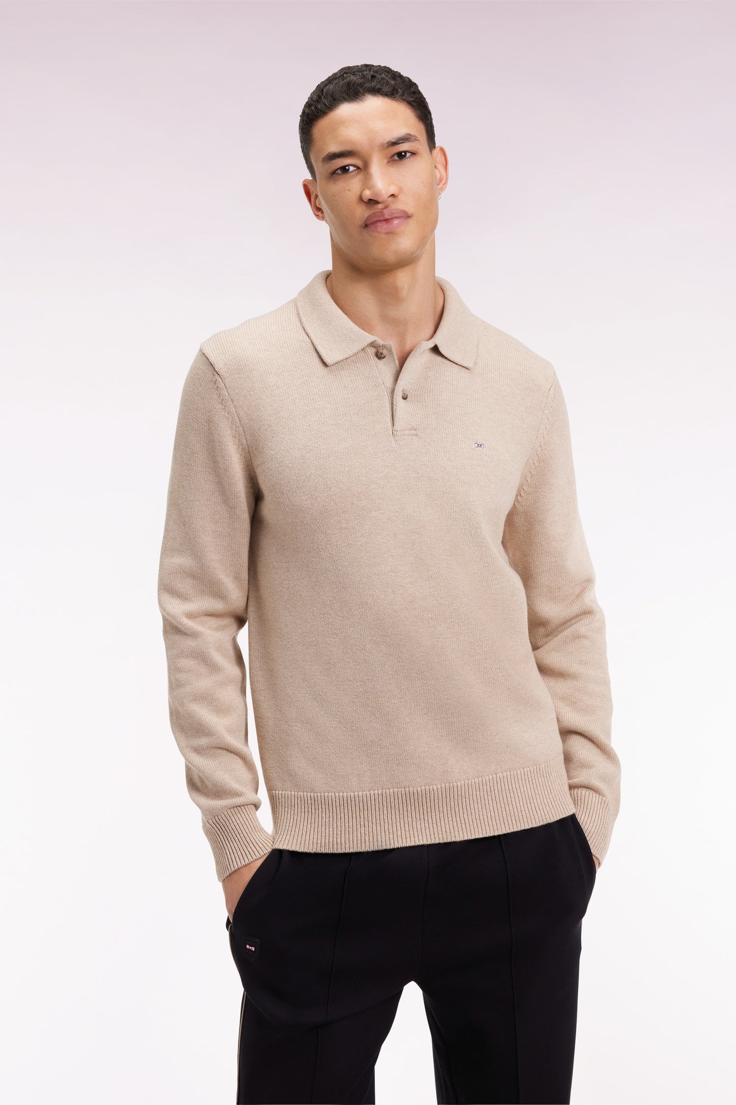 Thick jersey-neck sweater in beige wool and cotton