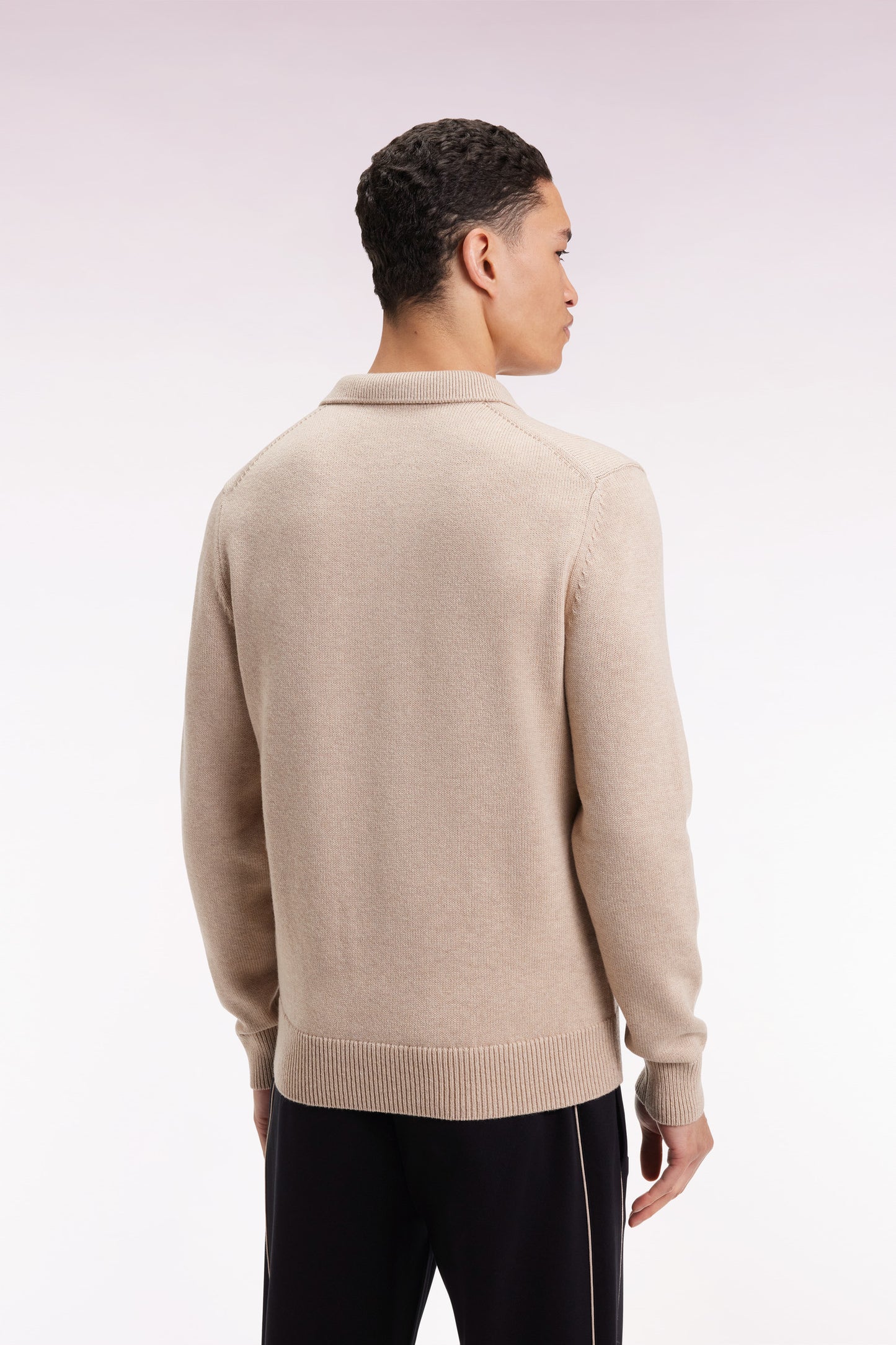 Thick jersey-neck sweater in beige wool and cotton