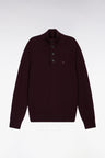 Chunky high-neck sweater in burgundy wool and cotton