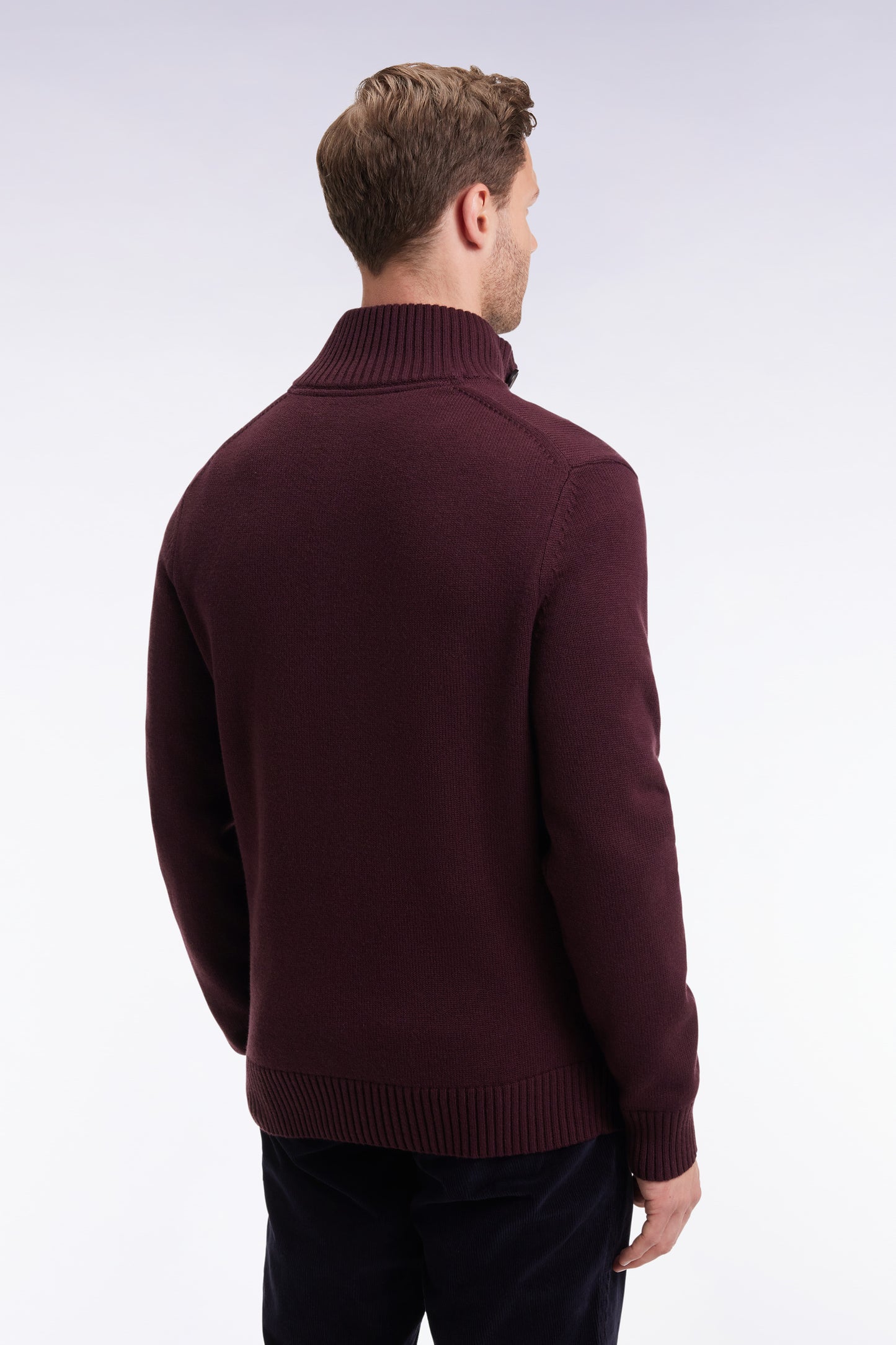 Pull col montant épais en laine et coton bordeaux