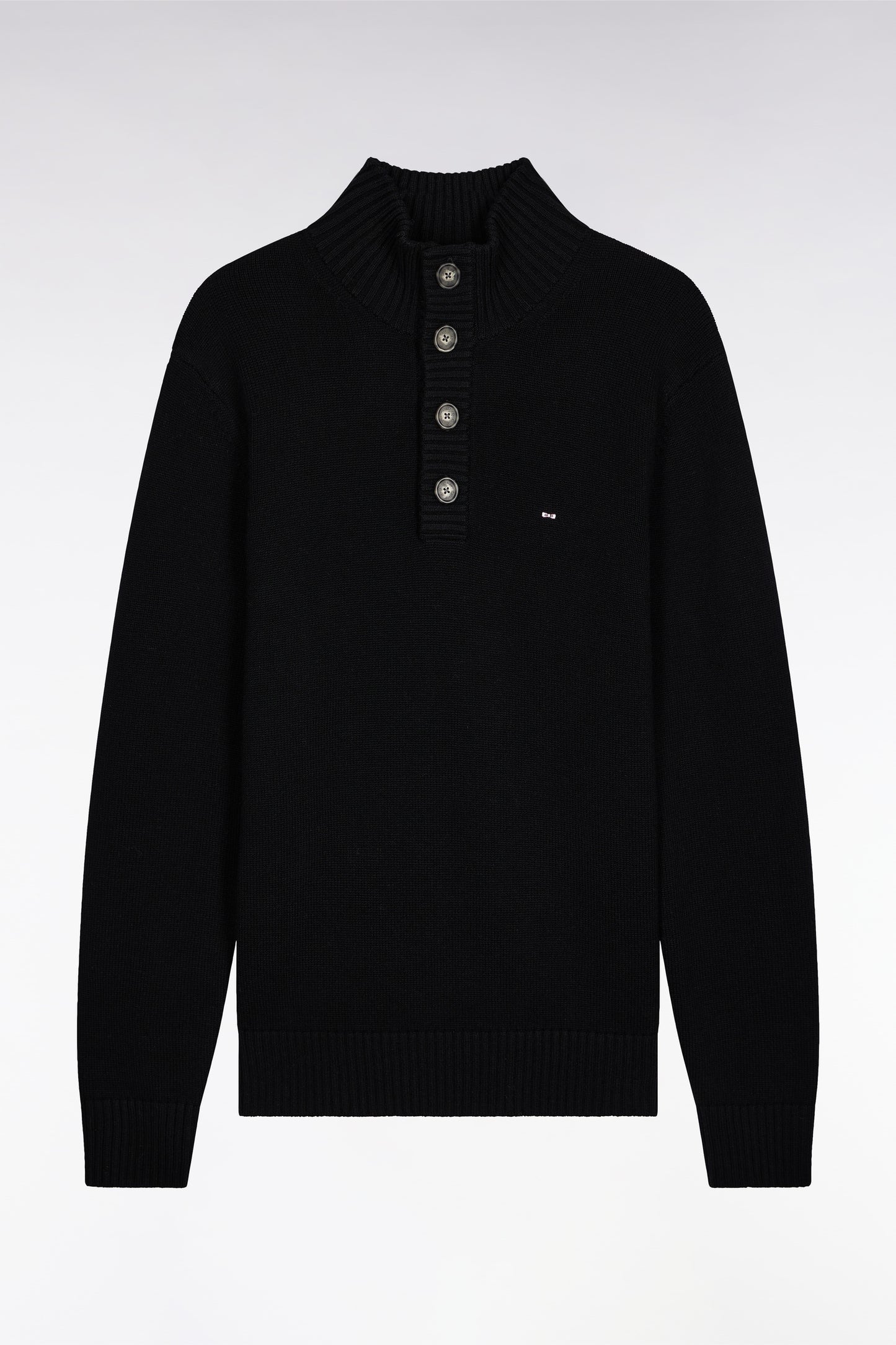 Black wool and cotton thick stand-up collar sweater