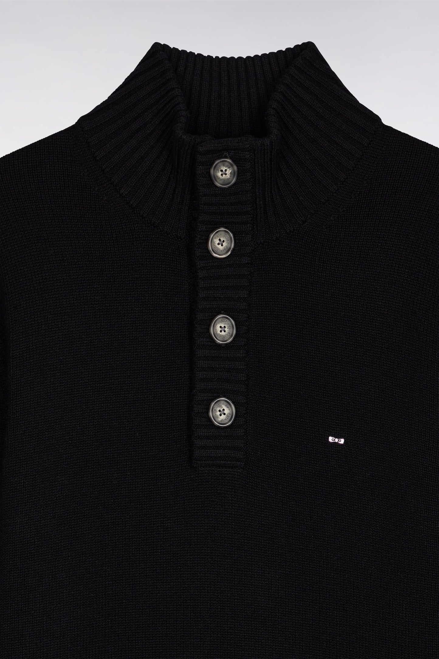 Black wool and cotton thick stand-up collar sweater