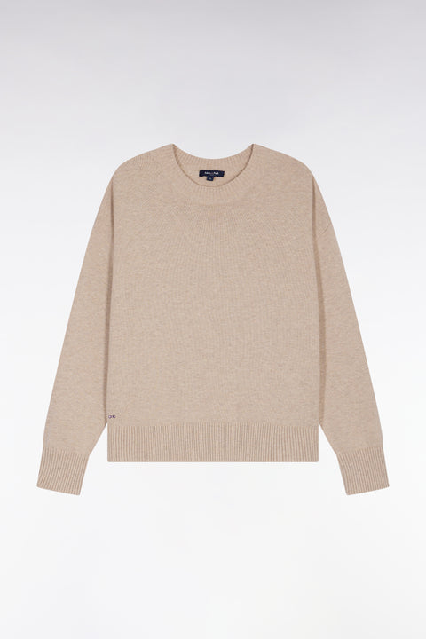 Pull à col rond en laine et coton beige coupe Relaxed - Image 2