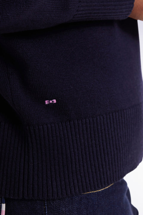 Round-neck sweater in wool and navy cotton Relaxed fit - Image 3