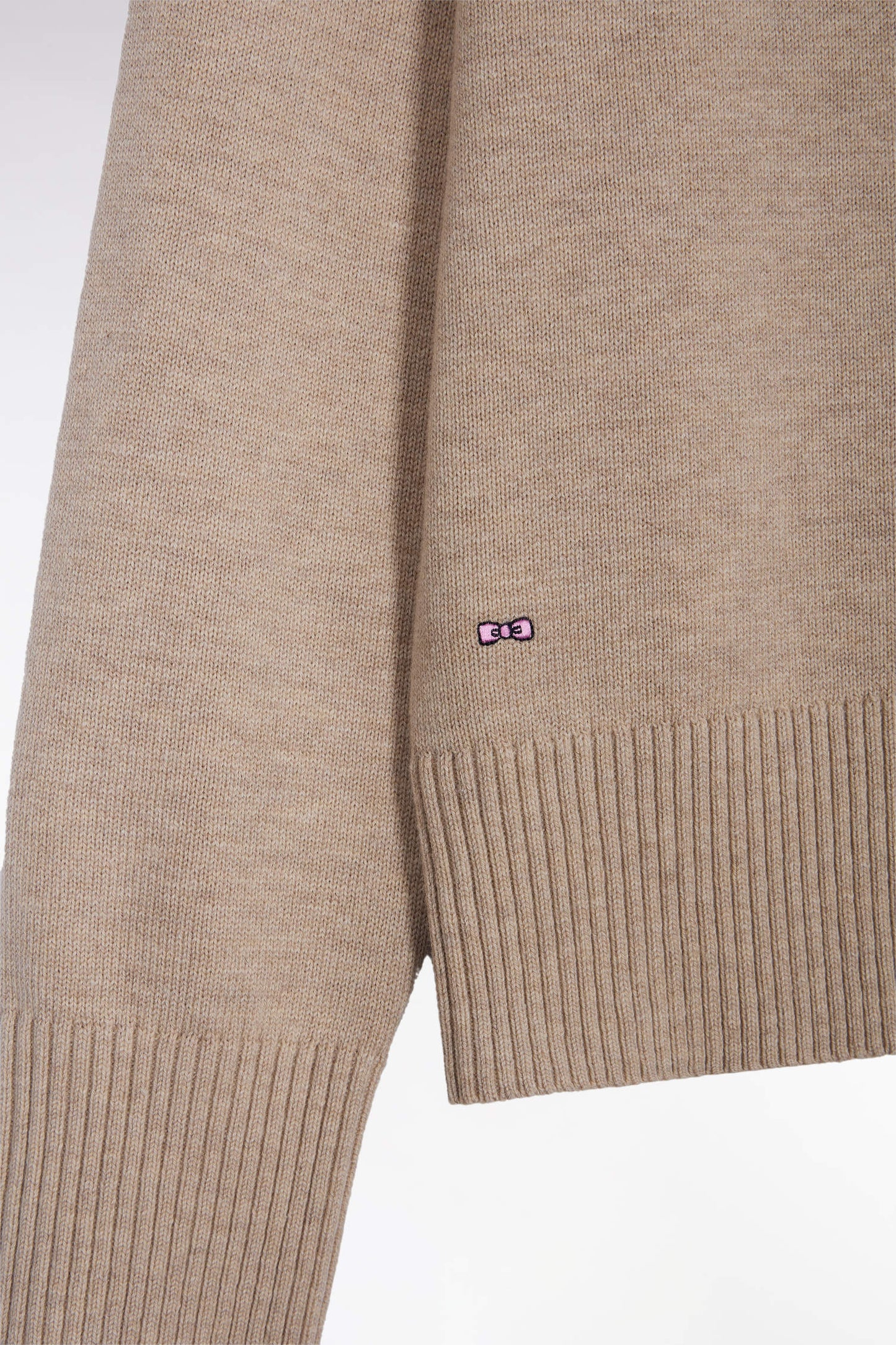 Relaxed fit V-neck sweater in beige wool and cotton