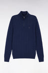 Truck-neck sweater in navy cotton twill