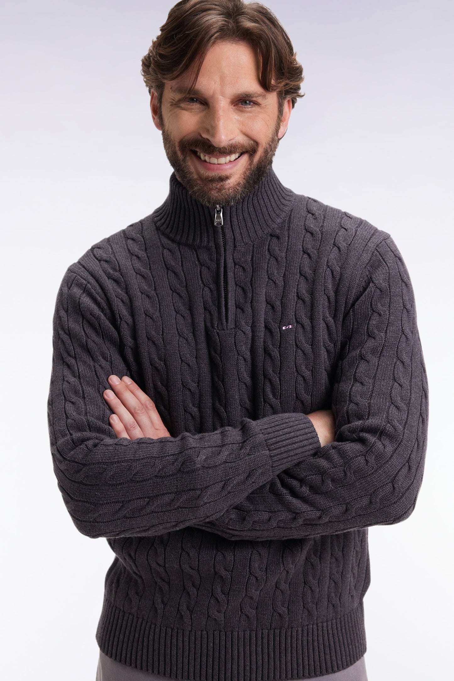 Grey cotton trucker-neck sweater