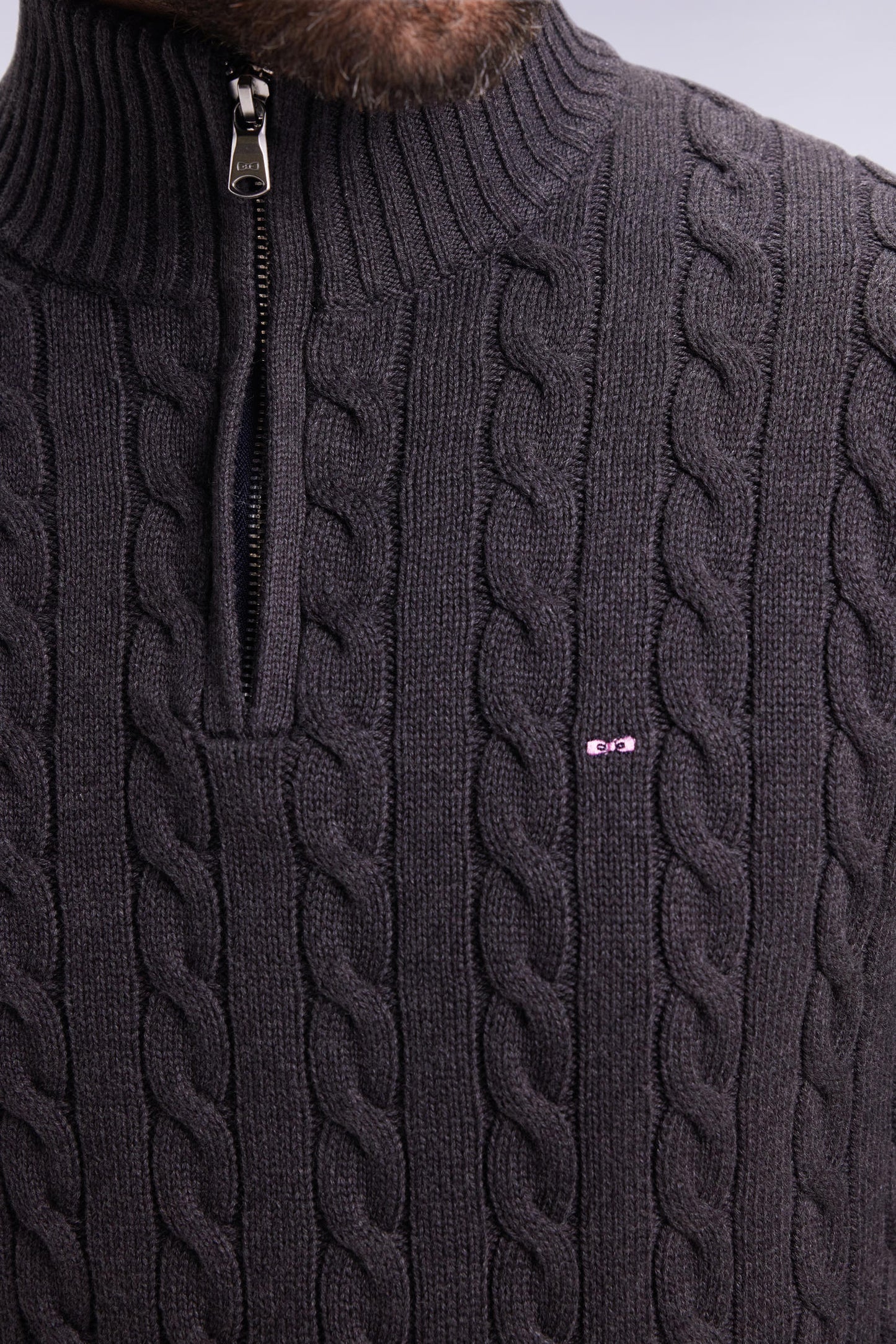 Grey cotton trucker-neck sweater