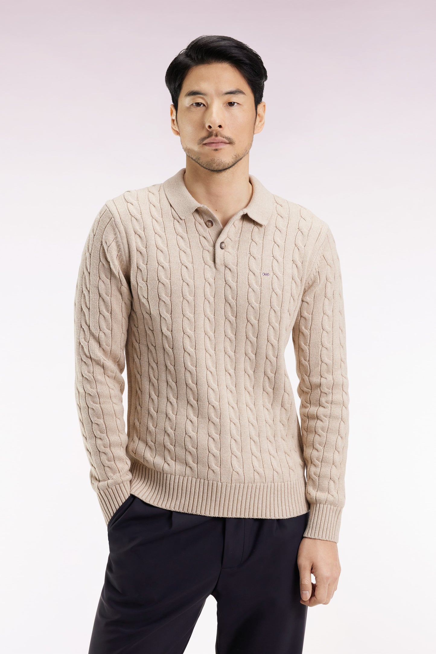 Beige cotton cable-knit sweater
