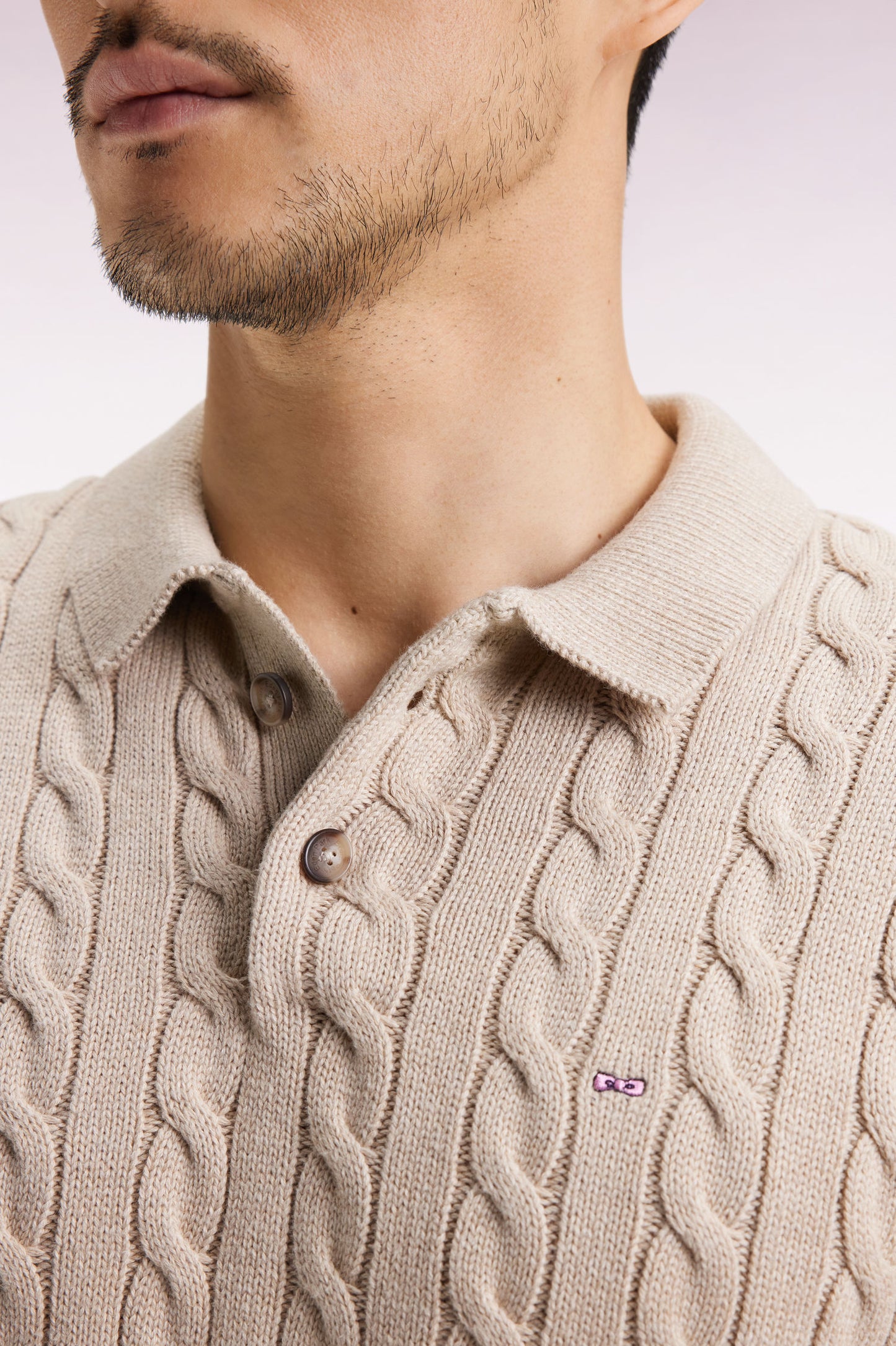 Beige cotton cable-knit sweater