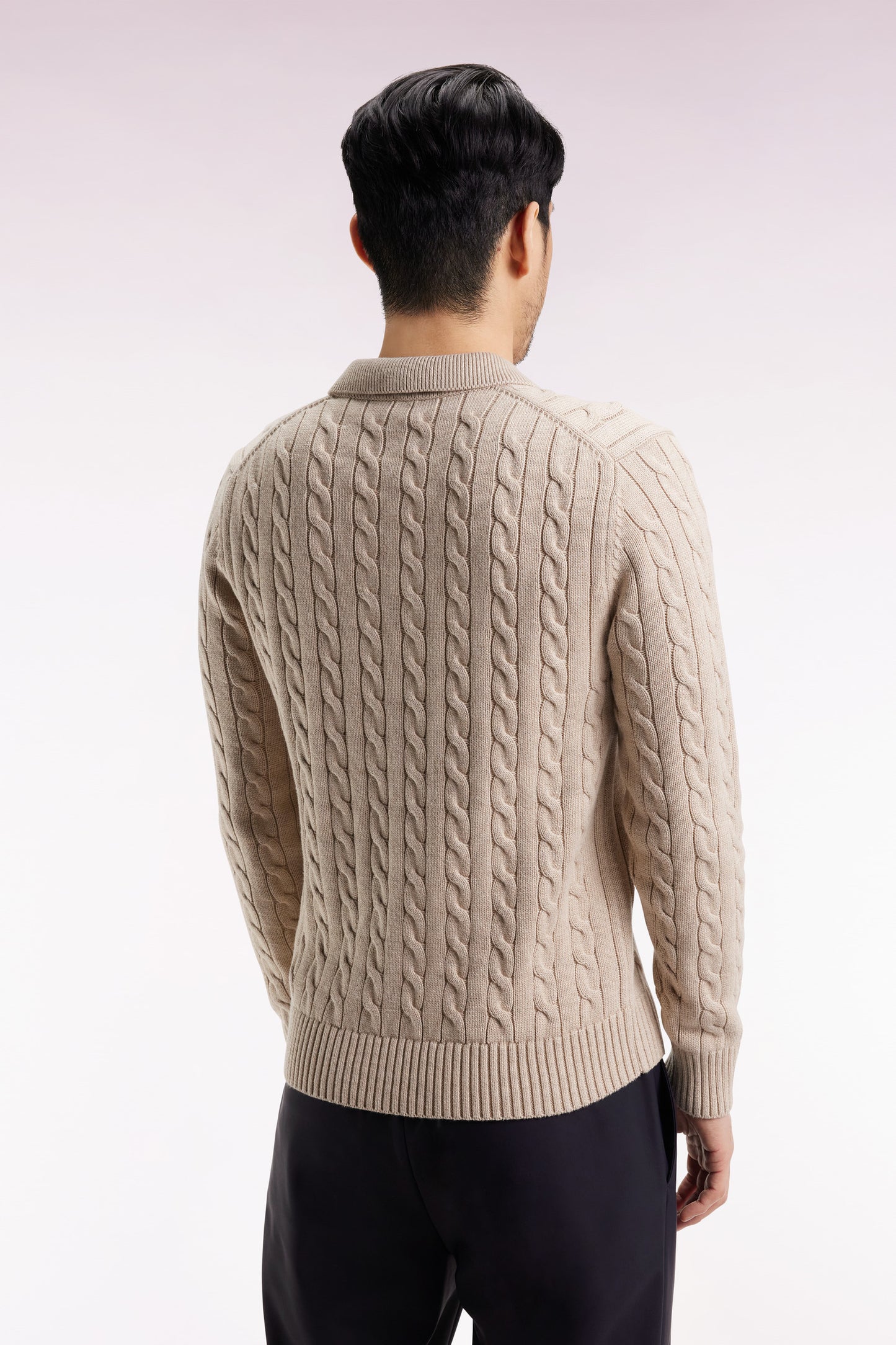 Beige cotton cable-knit sweater
