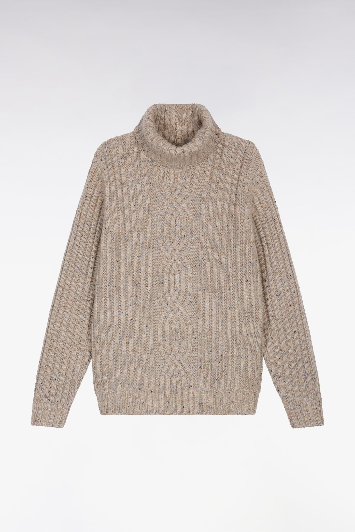 Beige virgin wool blend turtleneck sweater