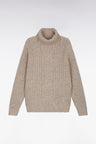Beige virgin wool blend turtleneck sweater