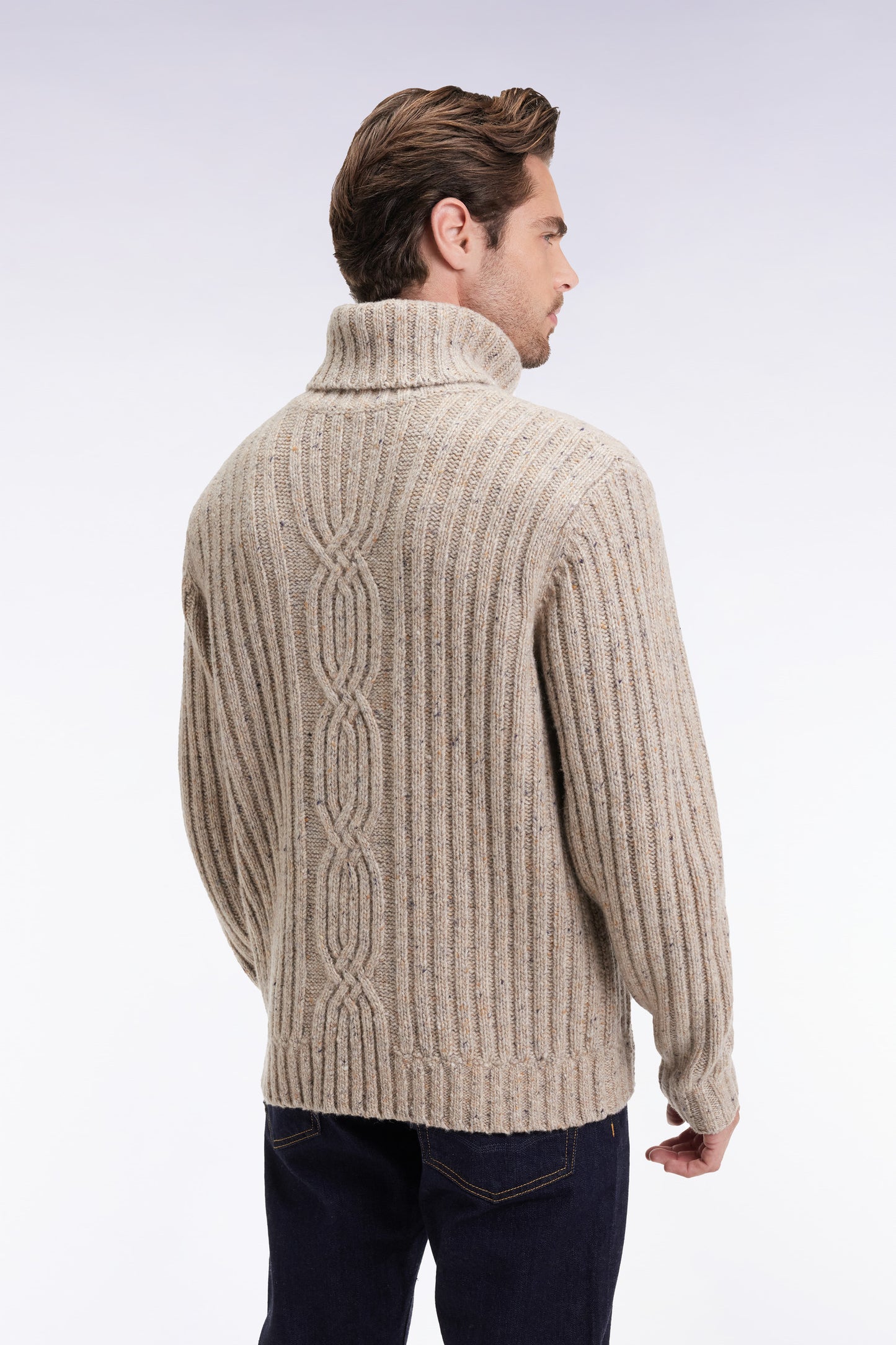 Beige virgin wool blend turtleneck sweater