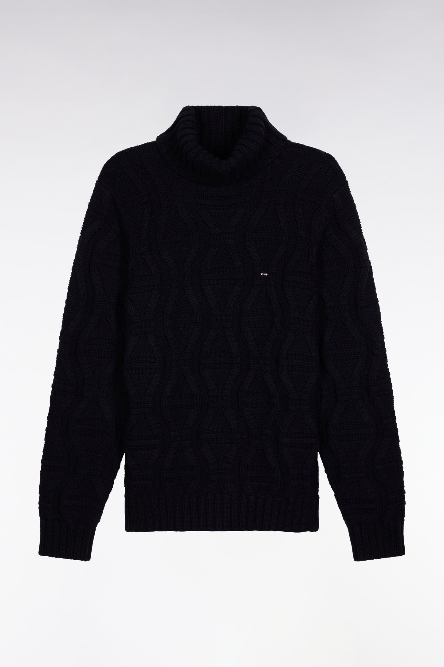 Chunky turtleneck sweater in navy wool and cotton