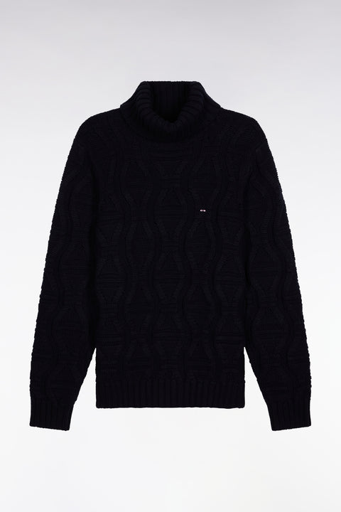 Chunky turtleneck sweater in navy wool and cotton - Image 2