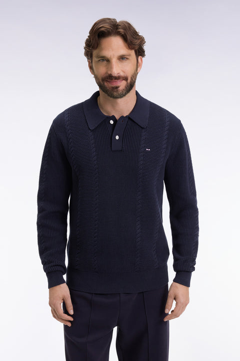 Blue polo-neck sweater in navy cotton - Image 1