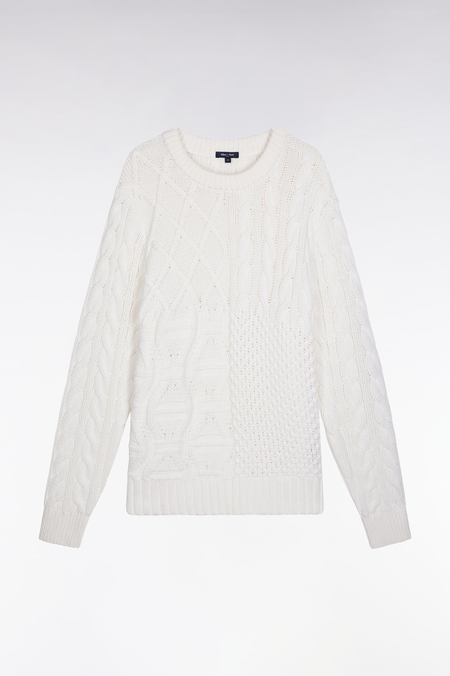 Round-neck wool and cotton cable sweater, white