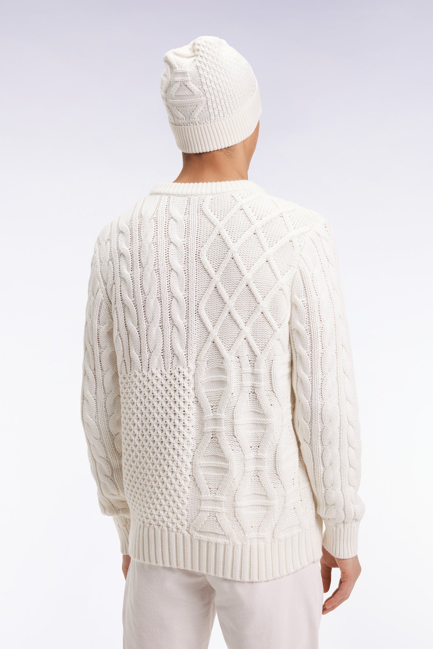 Round-neck wool and cotton cable sweater, white