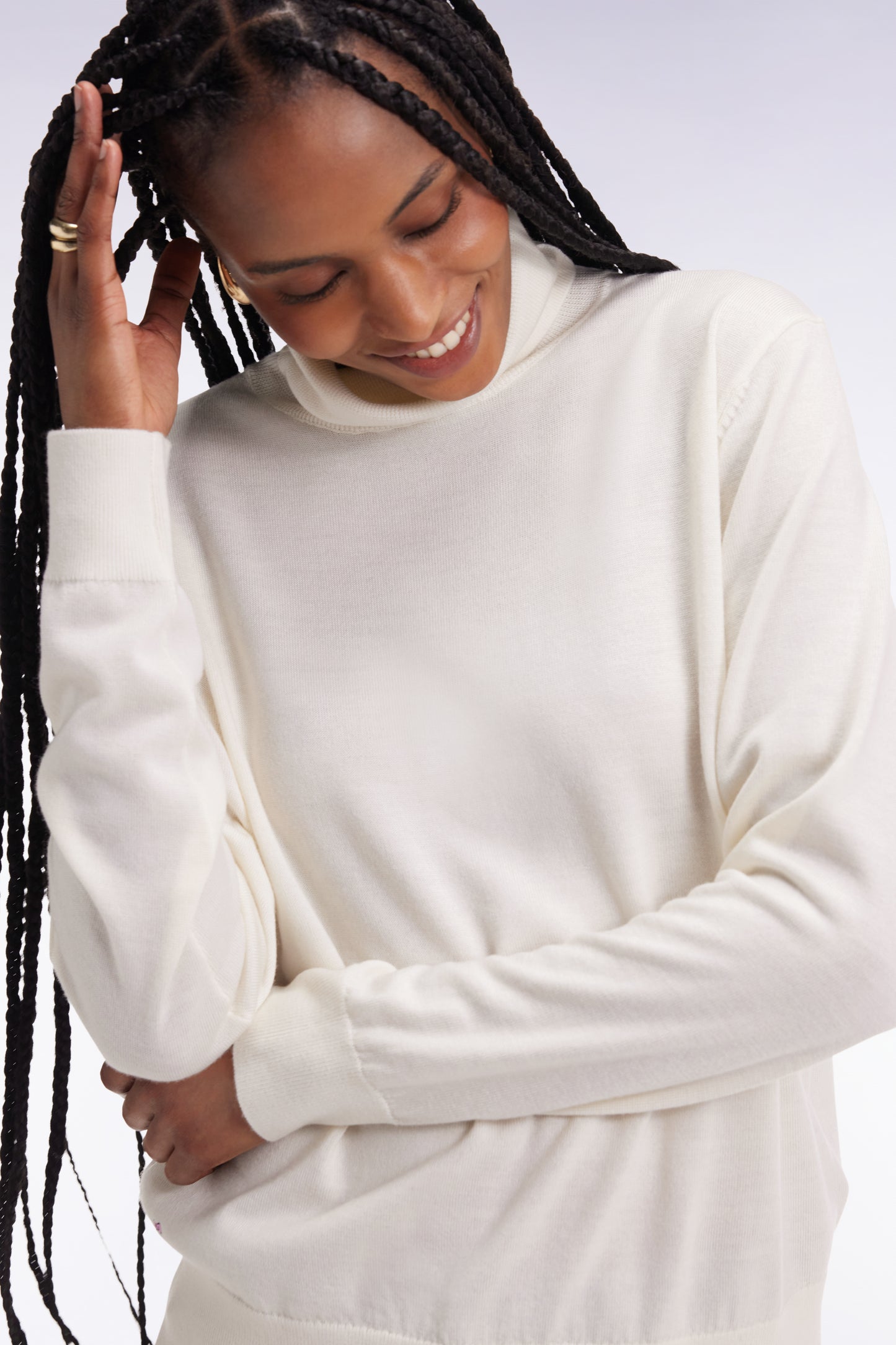 Turtleneck sweater in ecru merino wool