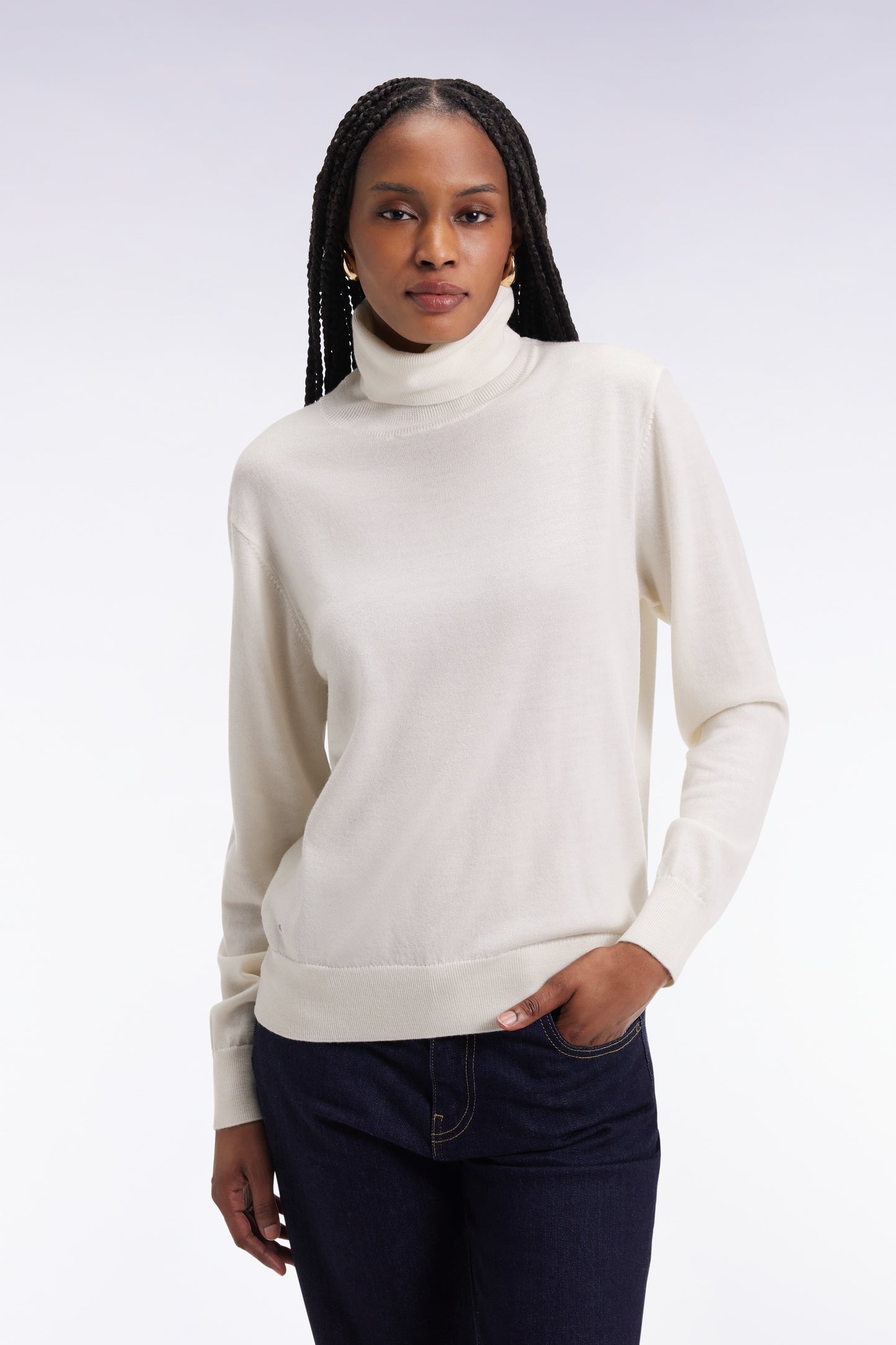 Turtleneck sweater in ecru merino wool