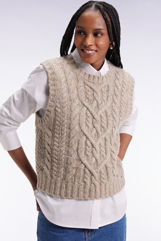 Sleeveless virgin wool blend sweater in beige Relaxed cut