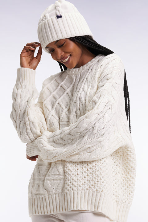 Oversized wool and white cotton cable sweater - Image 1