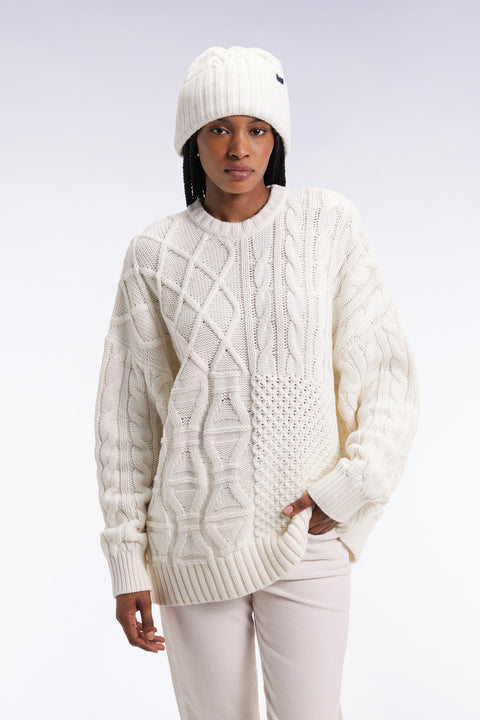 Oversized wool and white cotton cable sweater - Image 3