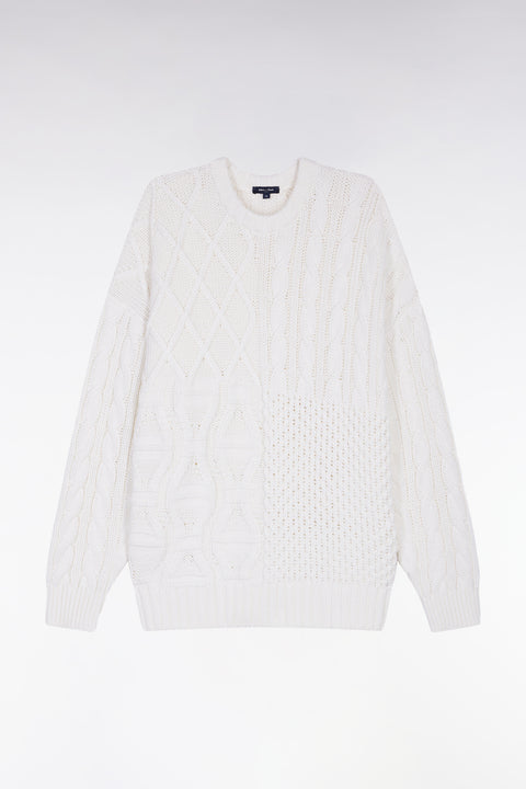 Oversized wool and white cotton cable sweater - Image 2