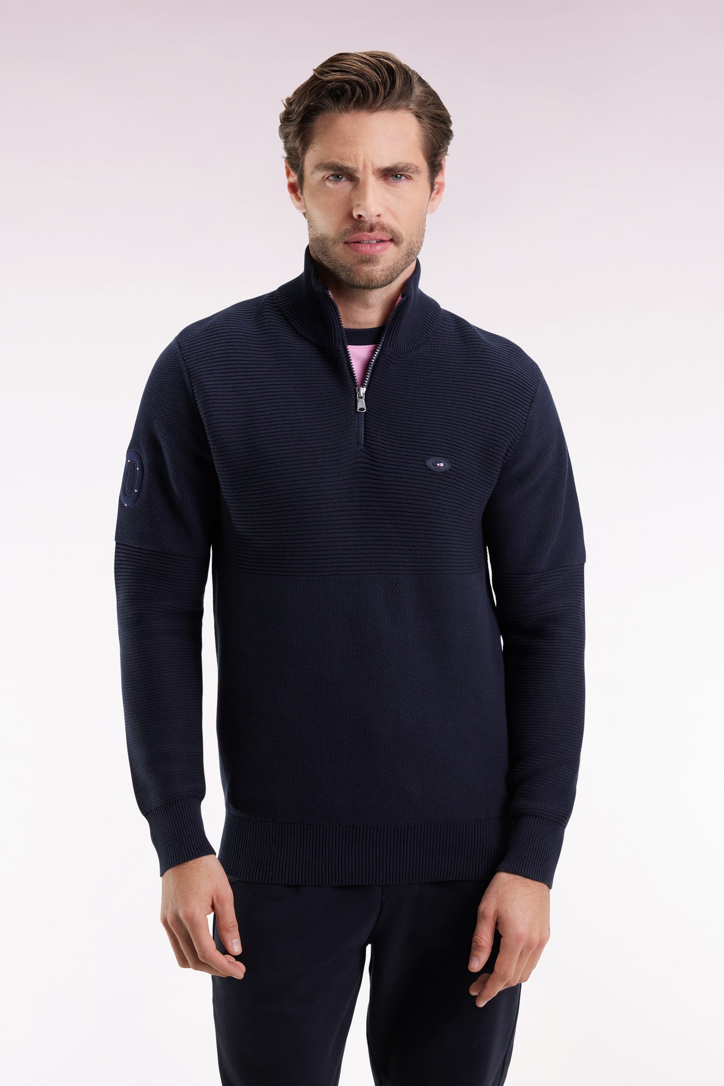 XV de France truck-neck sweater in navy cotton