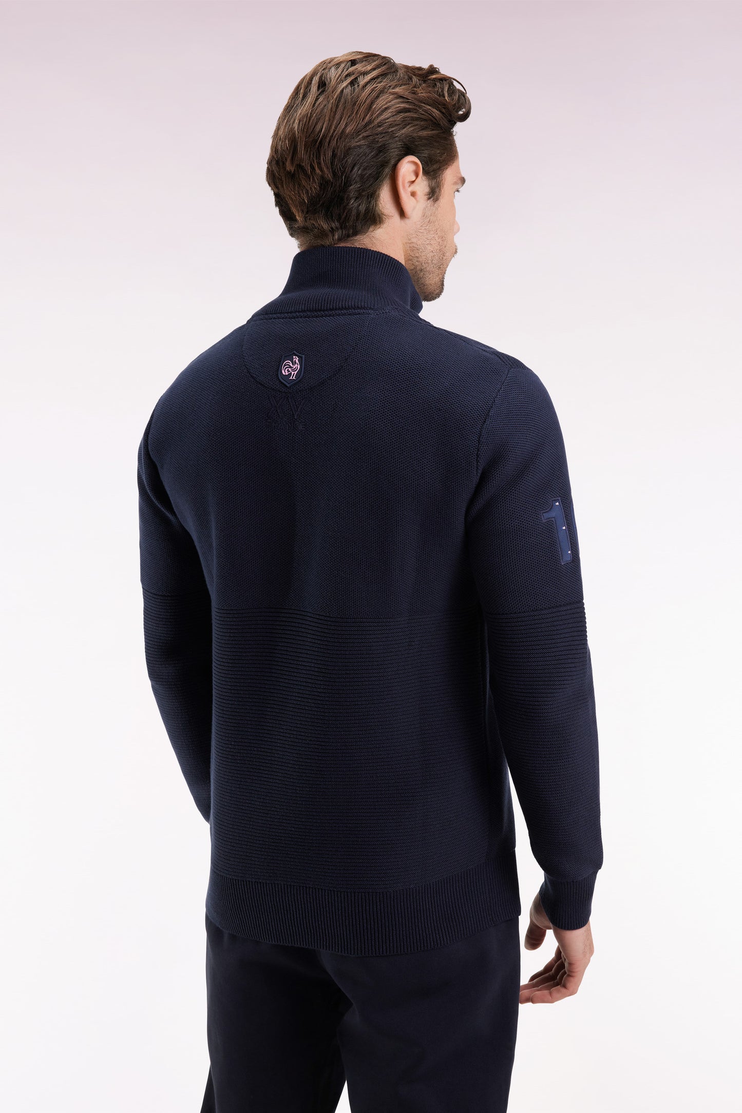 XV de France truck-neck sweater in navy cotton