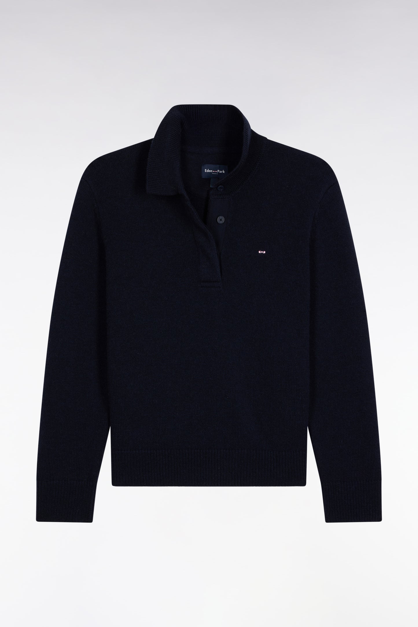 Relaxed fit navy wool and cashmere jersey-neck sweater