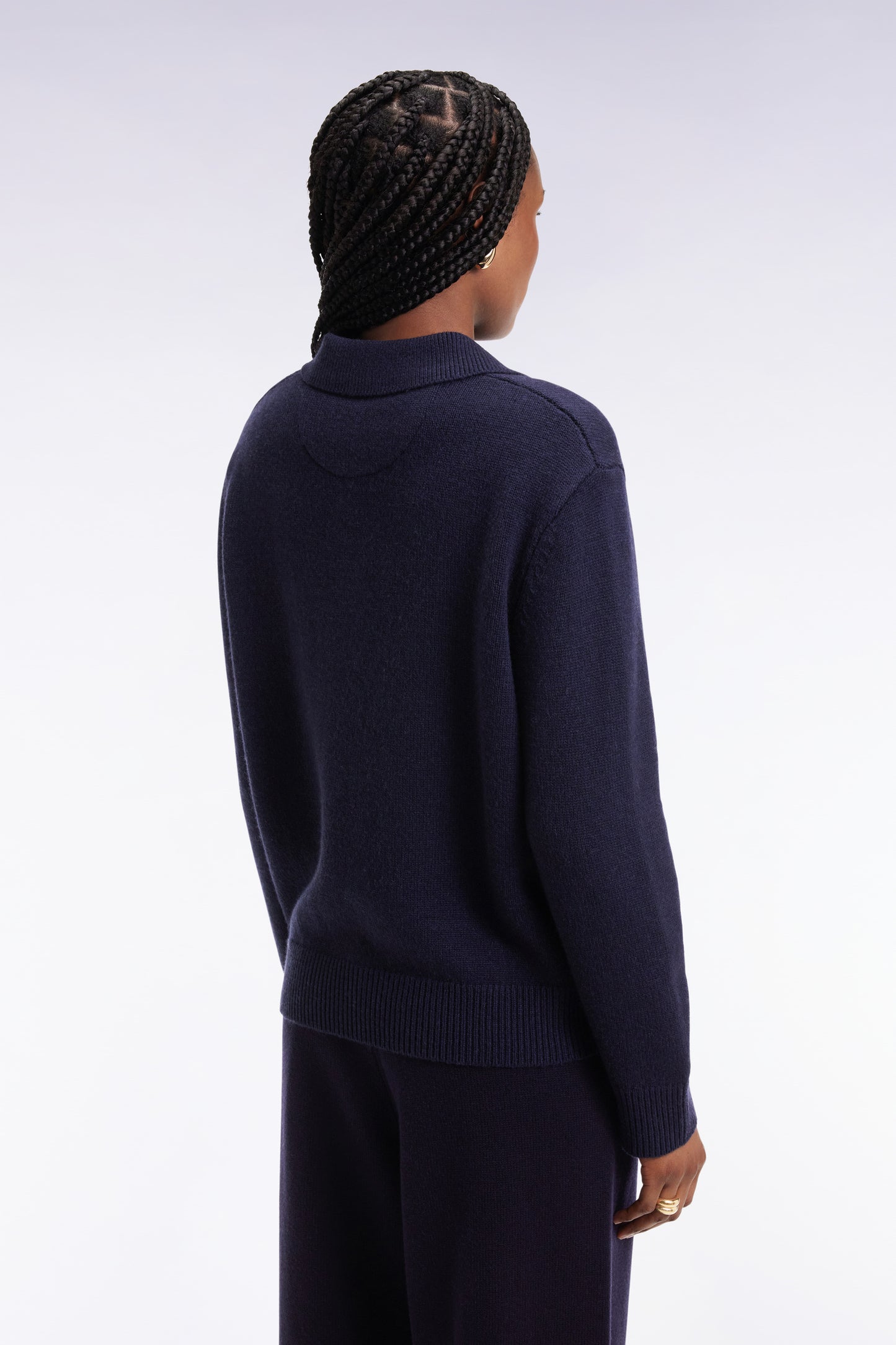 Relaxed fit navy wool and cashmere jersey-neck sweater