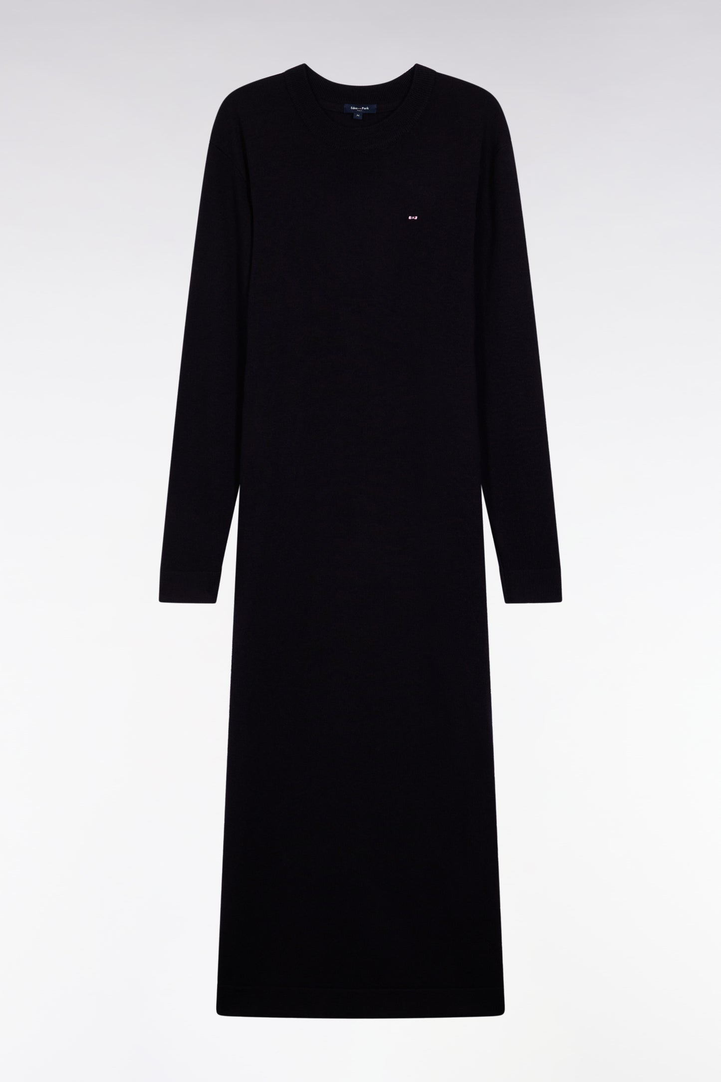 Round-neck dress in navy merino wool