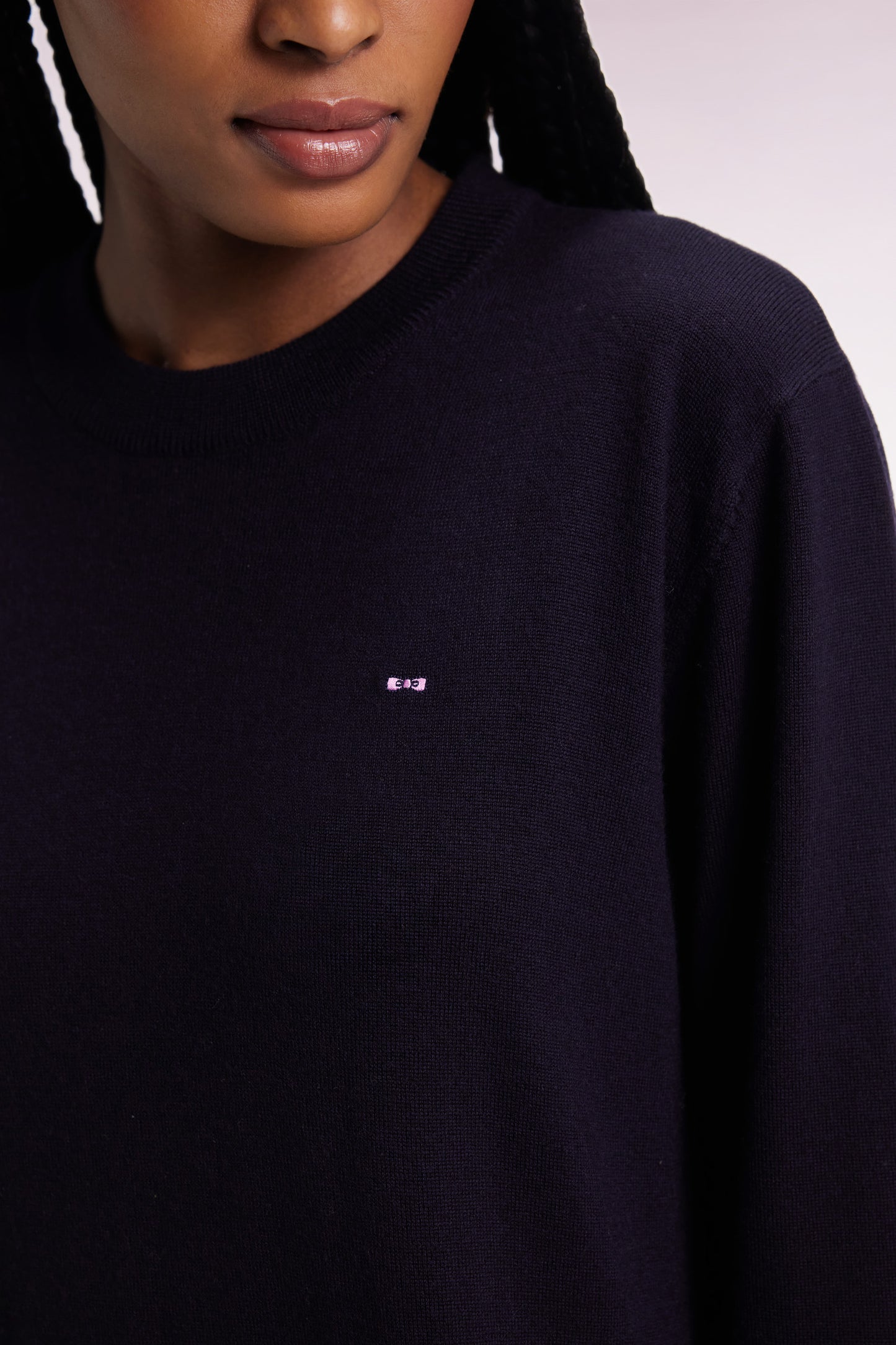 Round-neck dress in navy merino wool