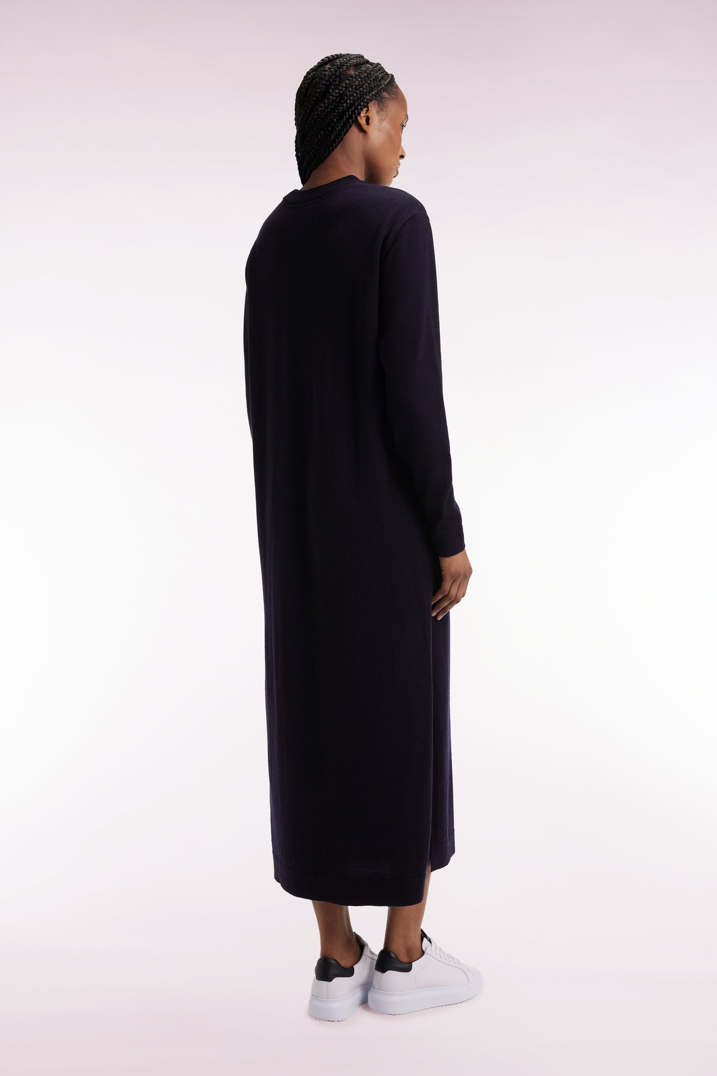 Round-neck dress in navy merino wool
