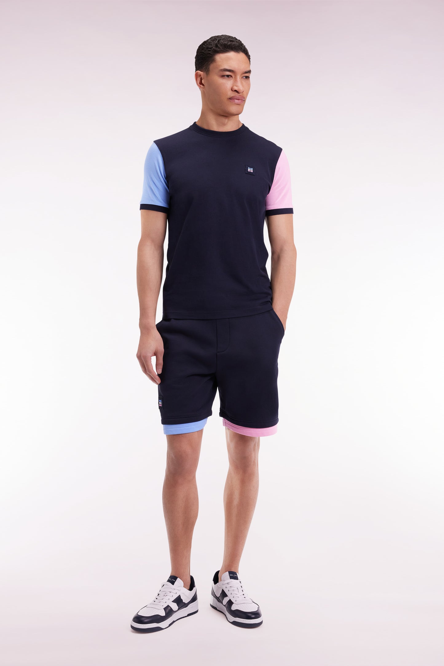 Navy cotton fleece shorts, loose fit