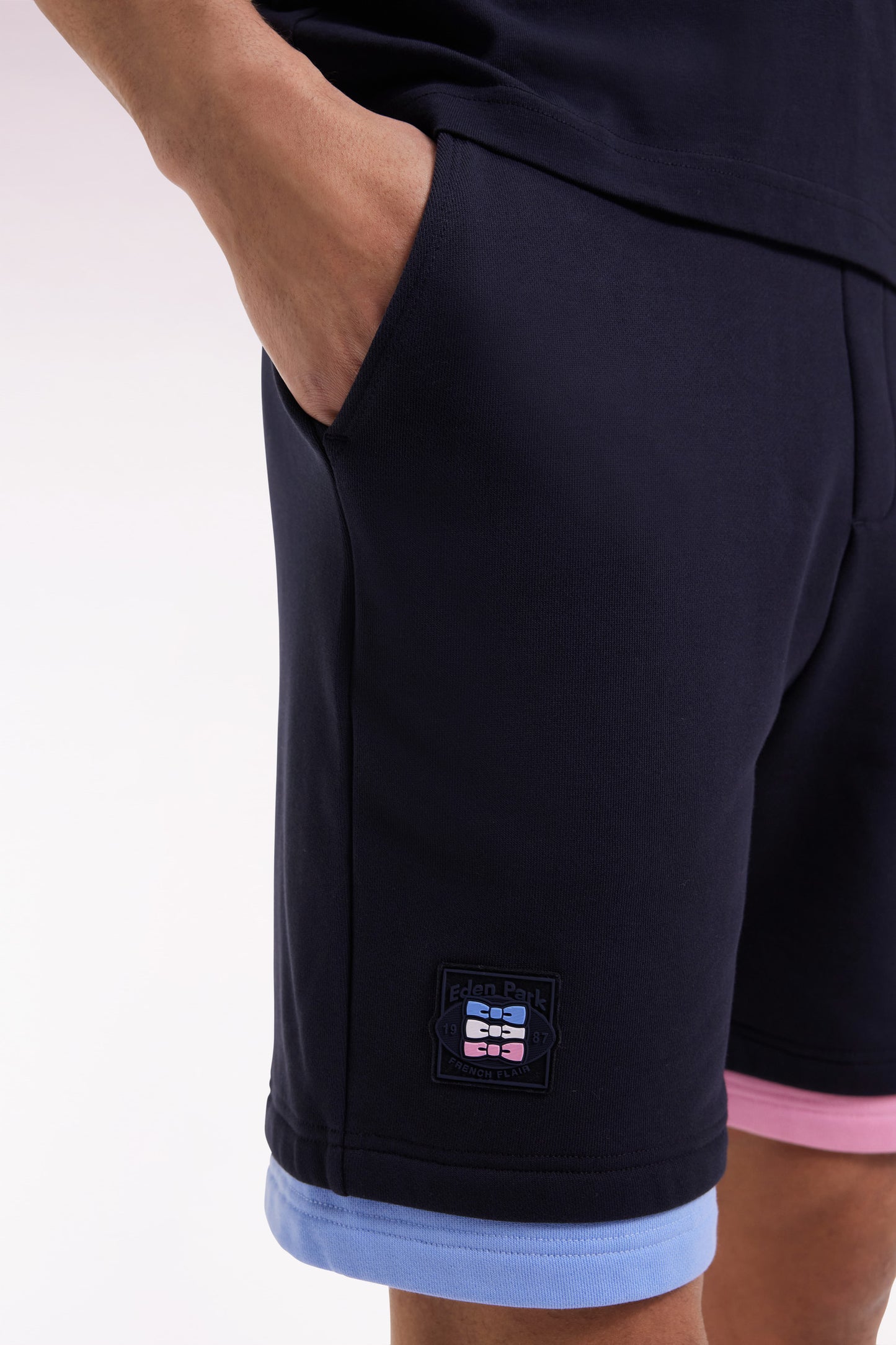 Short en molleton coton marine coupe ample