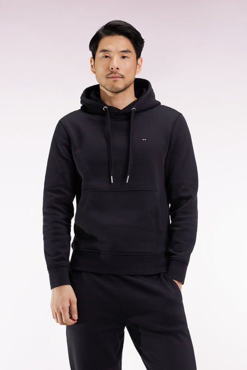 Sweatshirt à capuche en coton noir coupe droite - Image 1