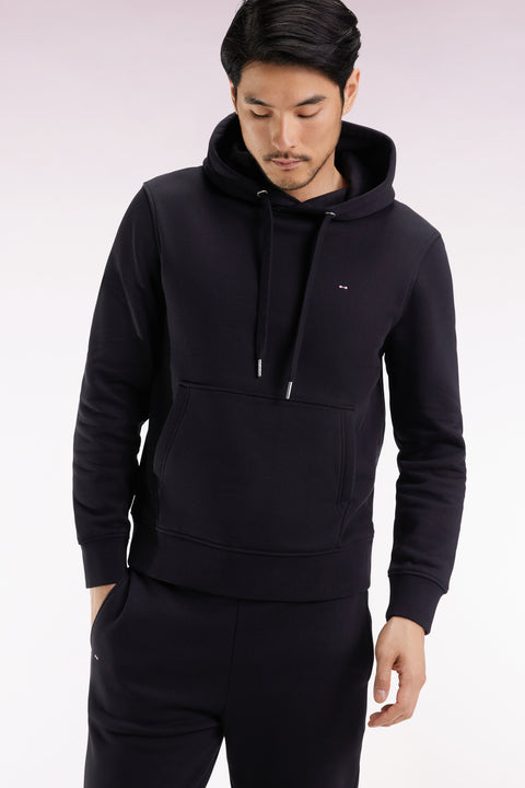 Black cotton hooded sweatshirt, straight cut - Image 1