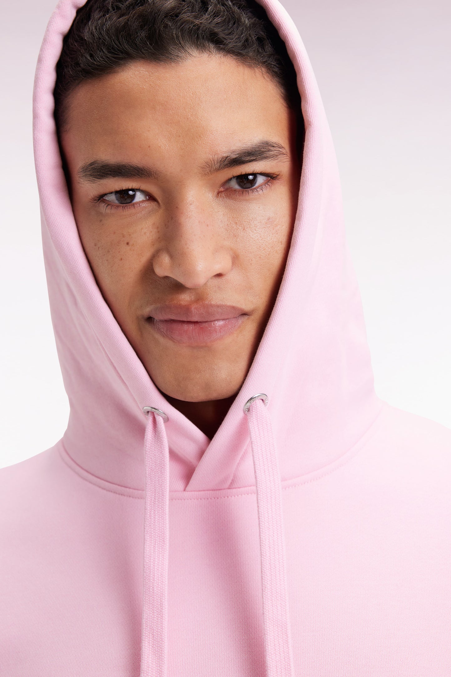Pink cotton hooded sweatshirt, straight cut