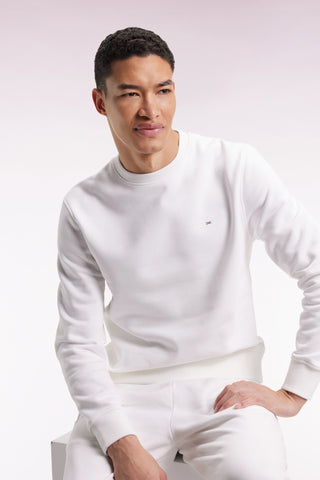 White cotton round-neck sweatshirt, straight cut