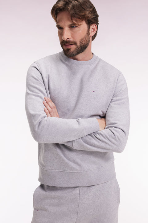 Grey cotton round-neck sweatshirt, straight cut - Image 1