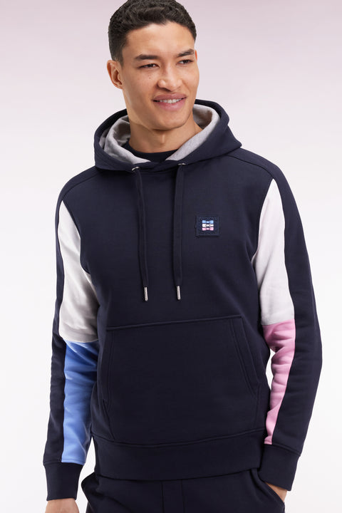 Navy hooded sweatshirt with contrasting cut-out sleeves - Image 1