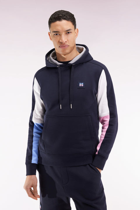 Navy hooded sweatshirt with contrasting cut-out sleeves - Image 3